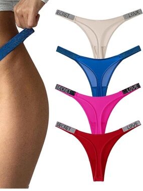 Amazon Women’s Thong Panties Pack - Beige, Blue, Pink, Red